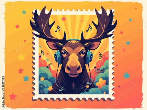 modern style moose head in the form of a stamp