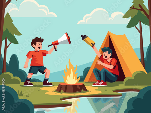clipart cartoon of people doing unsafe things while camping white background