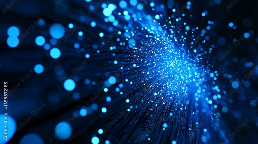Abstract digital artwork featuring a dark blue background with fiber optic network cables Abstract digital artwork featuring a dark blue background with fiber optic network cables