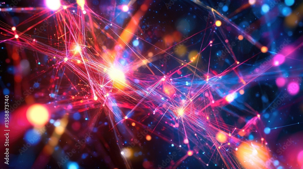 Fototapeta premium Colorful Abstract Representation of Network Connections and Cosmic Energy Flow in a Digital Space