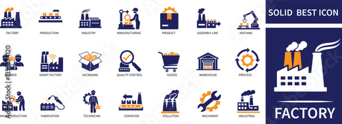 factory icon set industry, production, machine, manufacture, warehouse, best Quality icons.