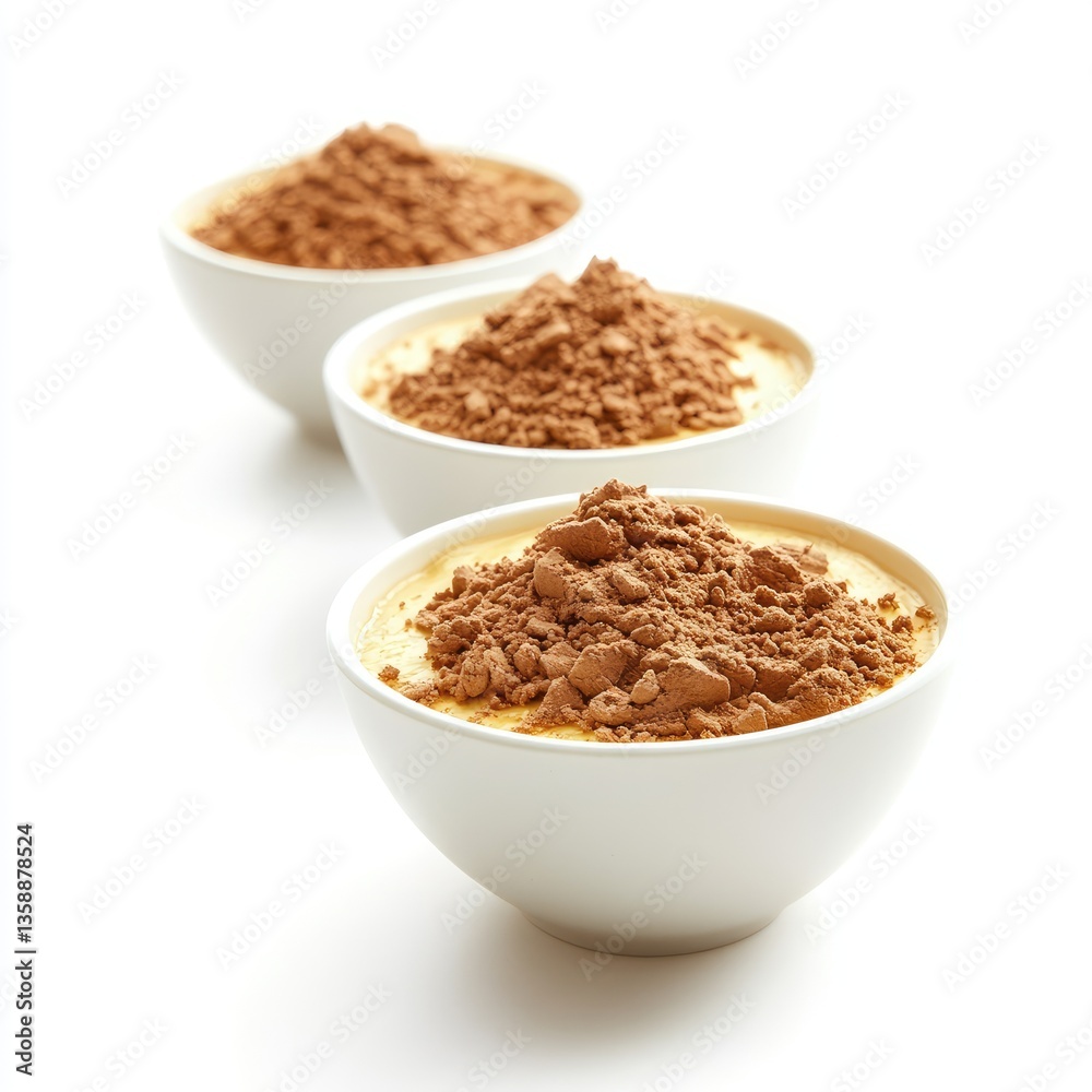 A white bowl of healthy breakfast grain, featuring muesli and oatmeal flakes, isolated closeup A white bowl of healthy breakfast grain, featuring muesli and oatmeal flakes, isolated closeup