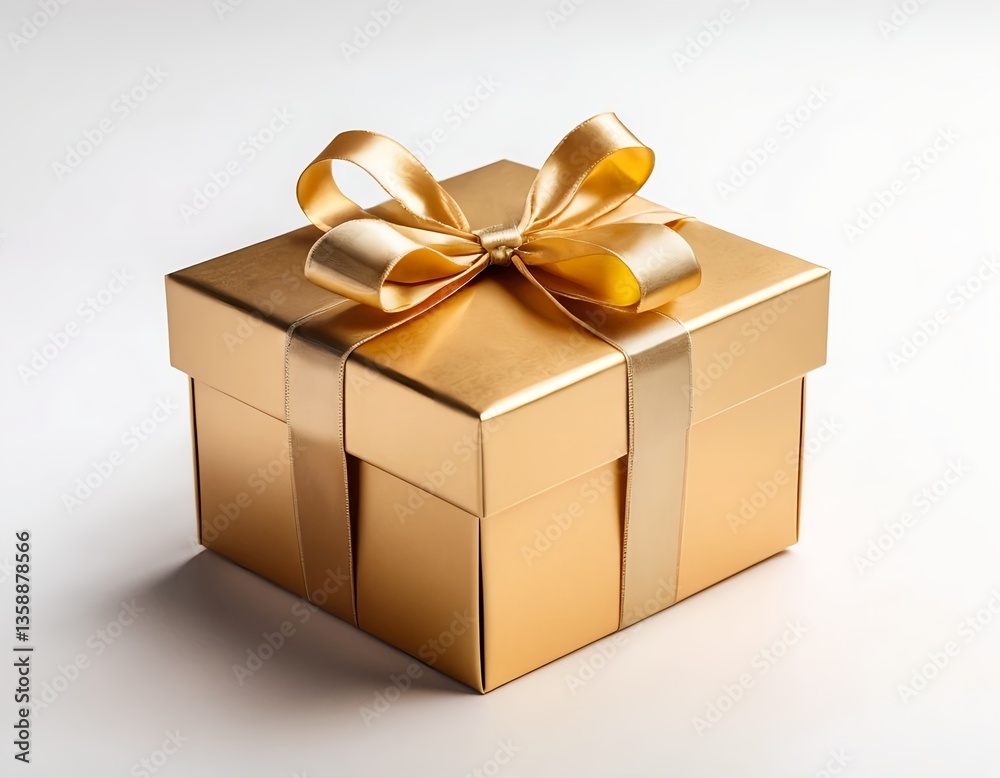 Fototapeta premium Gold Gift Box with Satin Ribbon