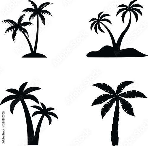 A Collection of Palm Tree Icon Set Vector Illustration.
