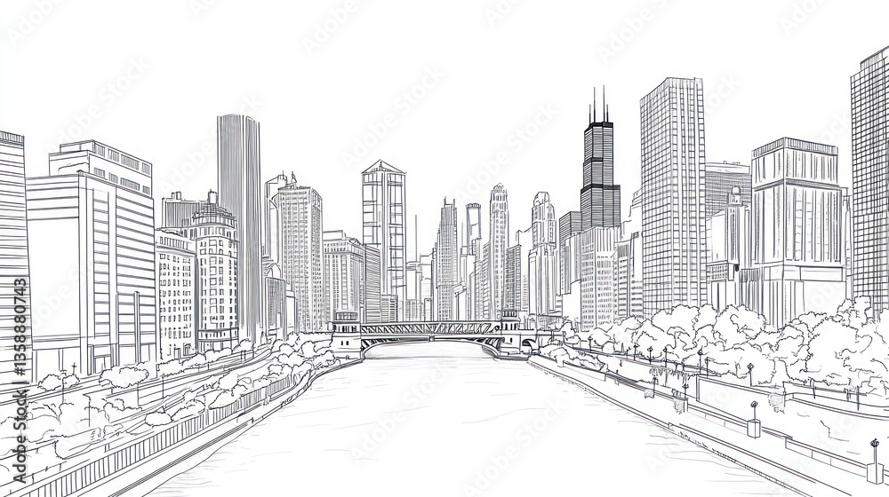 Obraz premium Architectural sketch of Chicago skyline