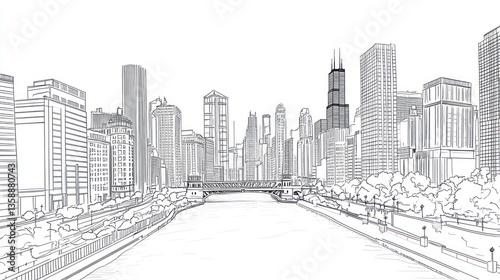 Architectural sketch of Chicago skyline