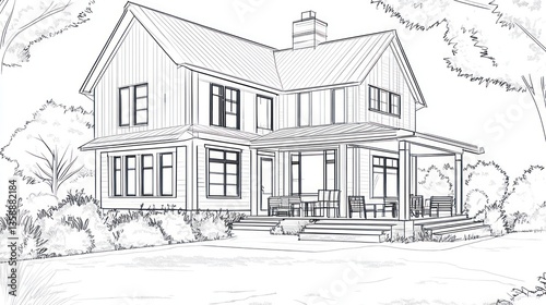 Wallpaper Mural House blueprint, countryside, architectural drawing, design, exterior view Torontodigital.ca