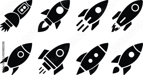 A Set of Space Rocket Icon. Spacecraft Icon Set Vector Illustration.