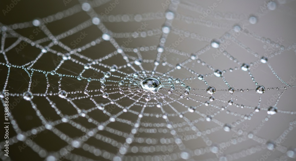 Obraz premium Close up of Dew Covered Spiderweb with Water Droplets Nature Macro Photography