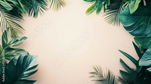 Tropical Leaf Border Frame: Lush Greenery Background