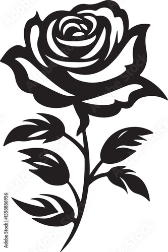 A Simple Rose with Leaves Vector Illustration on white Background.