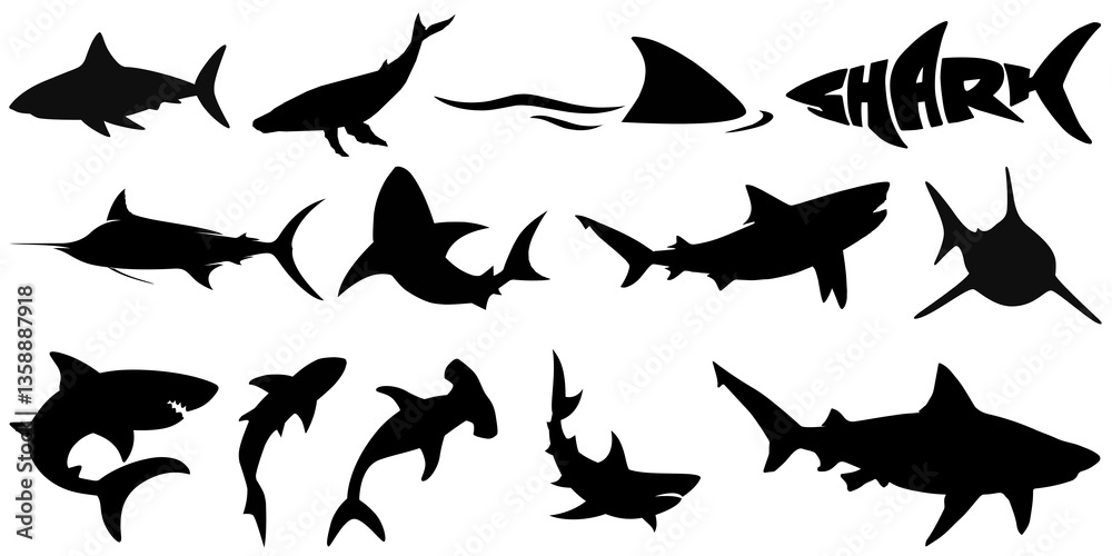 Swimming with whale sharks silhouette of Circling Sharks. Group shark photo, Shark elements Swimming with whale sharks silhouette of Circling Sharks. Group shark photo, Shark elements