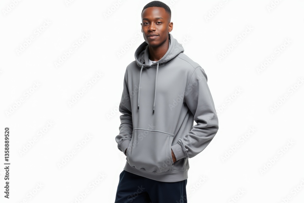 Fototapeta premium Half-Length (Waist-Up) portrait of young stylish smiling Mauritanian male model in sporty wear isolated on pure white background looking at camera