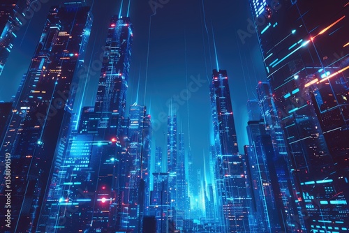 Futuristic city space with towering skyscrapers