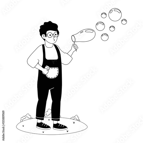 Child blowing bubbles in the park on a sunny day while enjoying outdoor playtime