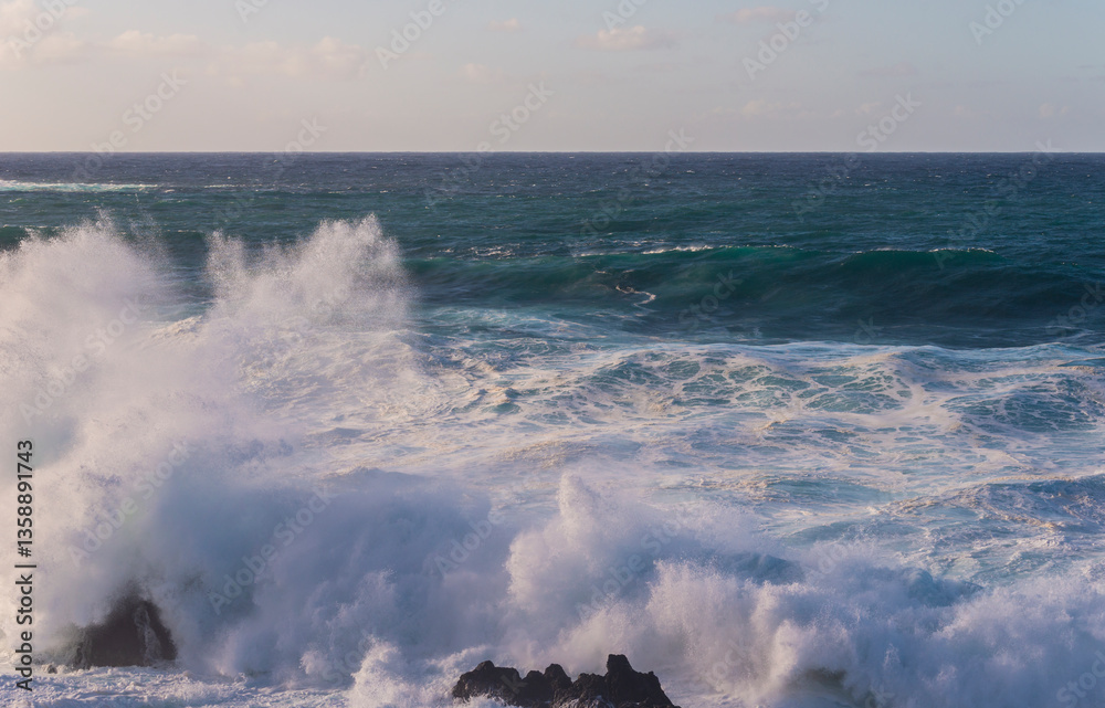 Big storm waves in Porto Moniz, on the Madeira Atlantic coastline