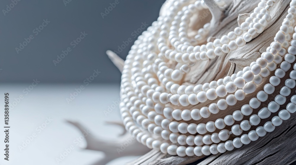 Obraz premium Minimalist Beaded Strand on Soft White Base with Uncluttered Look and Text