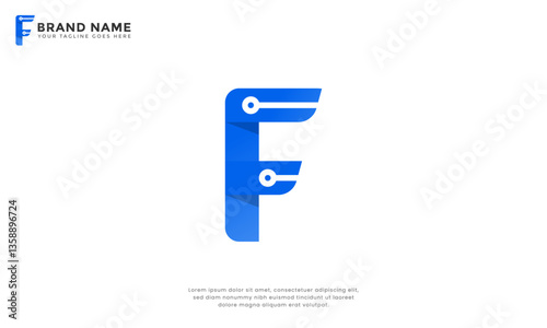 Modern letter F logo with integrated circuit details, perfect for technology, digital, or innovative brands. This vector logo is versatile and adaptable