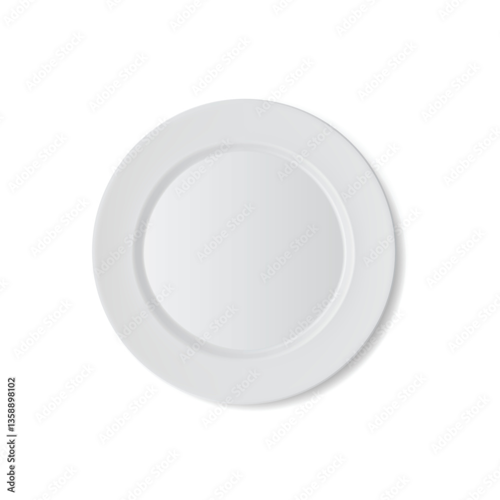 Empty White Ceramic Plate Top View Realistic Mockup. Vector Empty White Ceramic Plate Top View Realistic Mockup. Vector