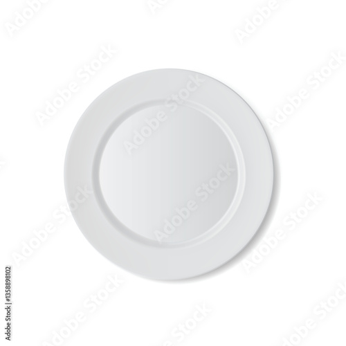 Empty White Ceramic Plate Top View Realistic Mockup. Vector
