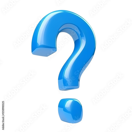 A vibrant blue question mark, a symbol of curiosity and inquiry, stands boldly against a pure white background. Its glossy, 3D design adds depth and intrigue.