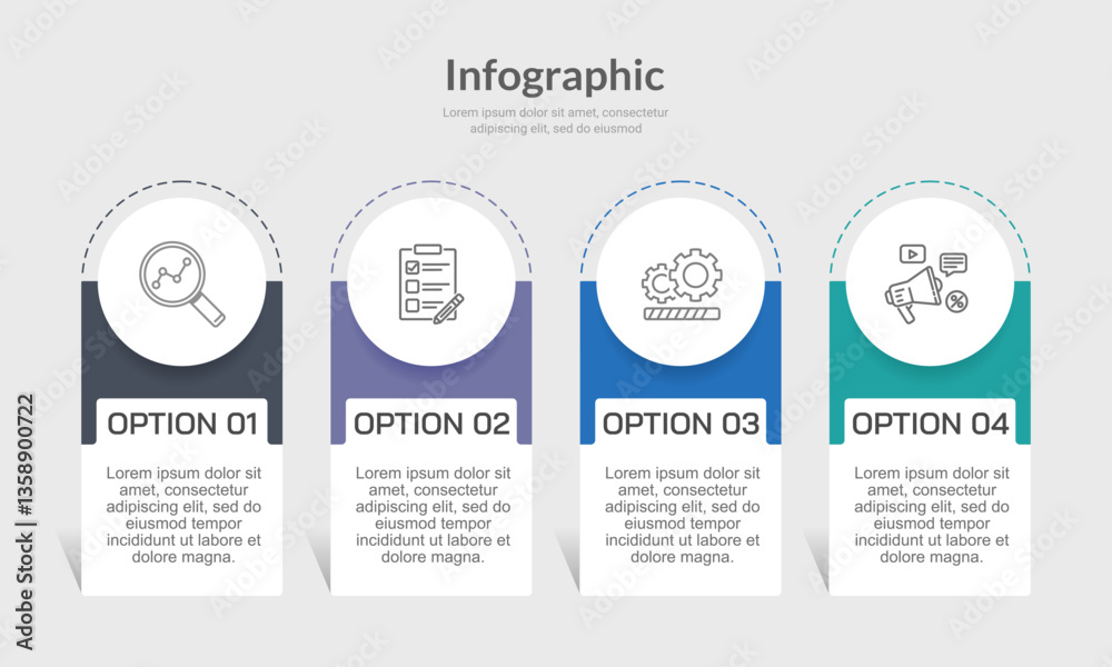 Fototapeta premium 4 process infographic element design template. Planning, Marketing, Strategy, Report and Presentation. Vector illustration.
