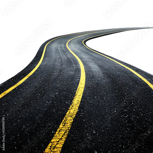 The open road ahead, a journey of endless possibilities, curves beckoning towards an unknown future, asphalt ribbon against a stark white background.