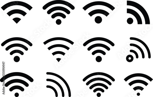 A Collection of WIFI Signal Icon Set Vector Illustration on White Background.