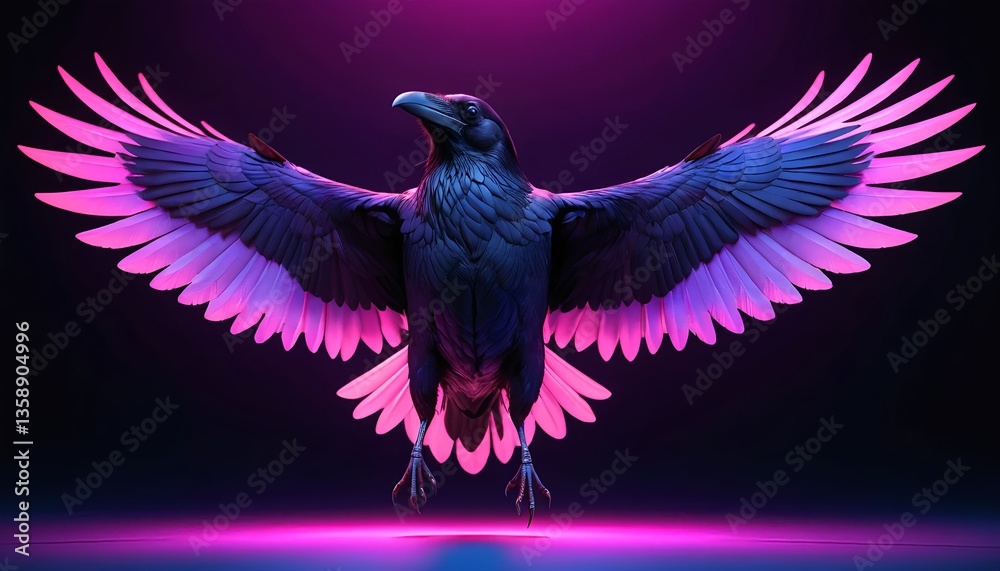 Fototapeta premium Neon Raven Wings Spread