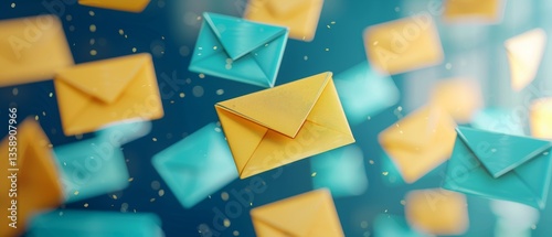 A surreal closeup of pastel colored floating 3D envelopes symbolizing modern digital communication and messaging