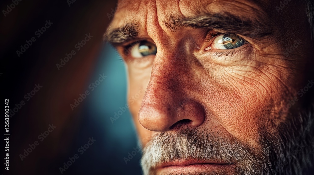 A man with a beard and a blue eye staring at the camera. The man's face is wrinkled and his eyes are closed A man with a beard and a blue eye staring at the camera. The man's face is wrinkled and his eyes are closed