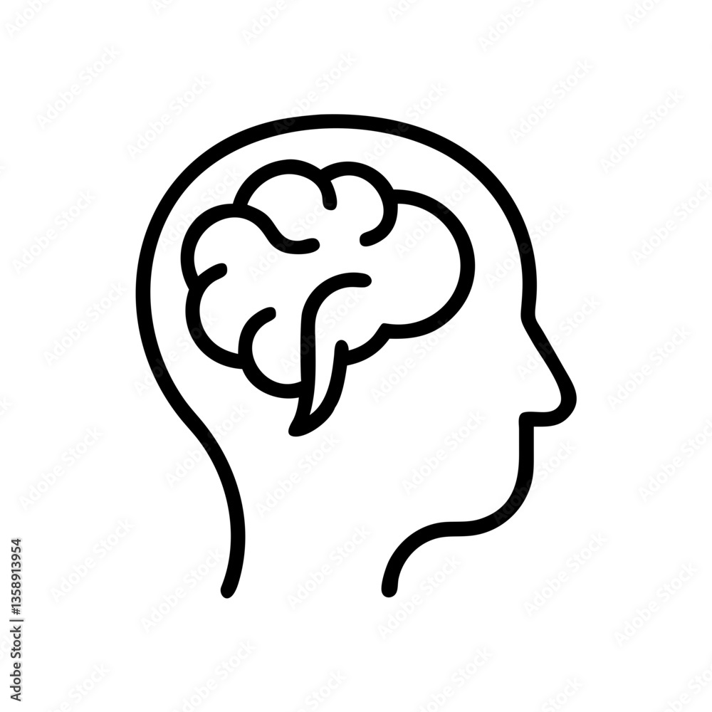 Brain icon illustration in minimalist style on clear background Brain icon illustration in minimalist style on clear background
