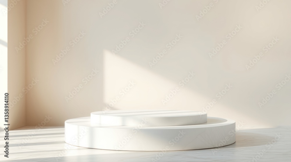 Minimalist display podium showcases two tier architecture with sunlight Minimalist display podium showcases two tier architecture with sunlight
