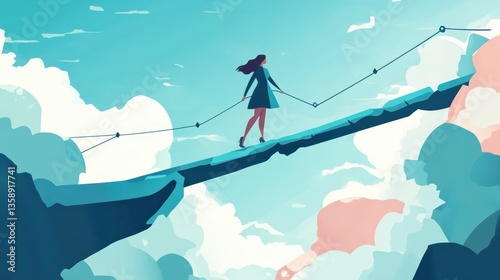 A symbolic image of empowerment, showing a female entrepreneur bridging the gap between STEM and business.