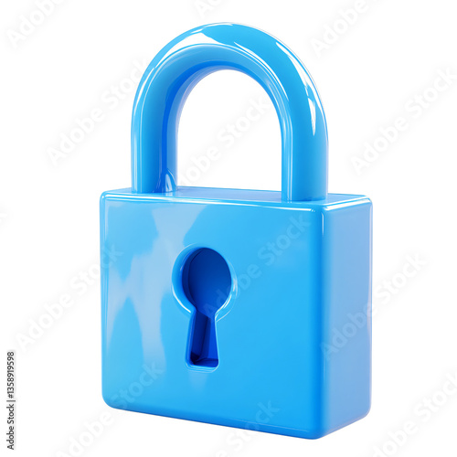 3d blue padlock icon isolated on a transparent background