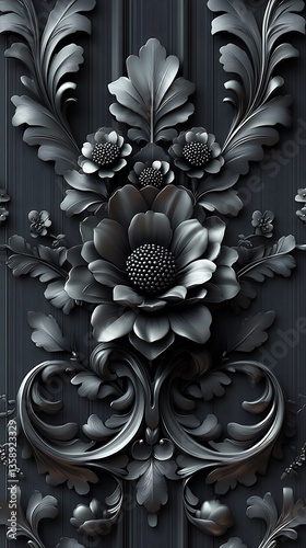 Black Floral Pattern on a Dark Textured Background

