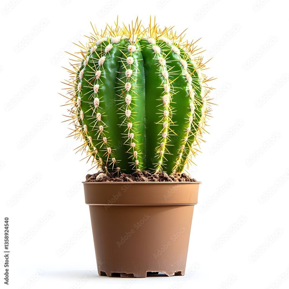 A thorny green cactus plant in a clay pot A thorny green cactus plant in a clay pot