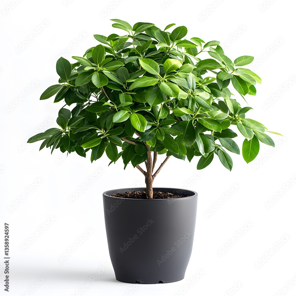 A thriving potted plant with lush green leaves A thriving potted plant with lush green leaves