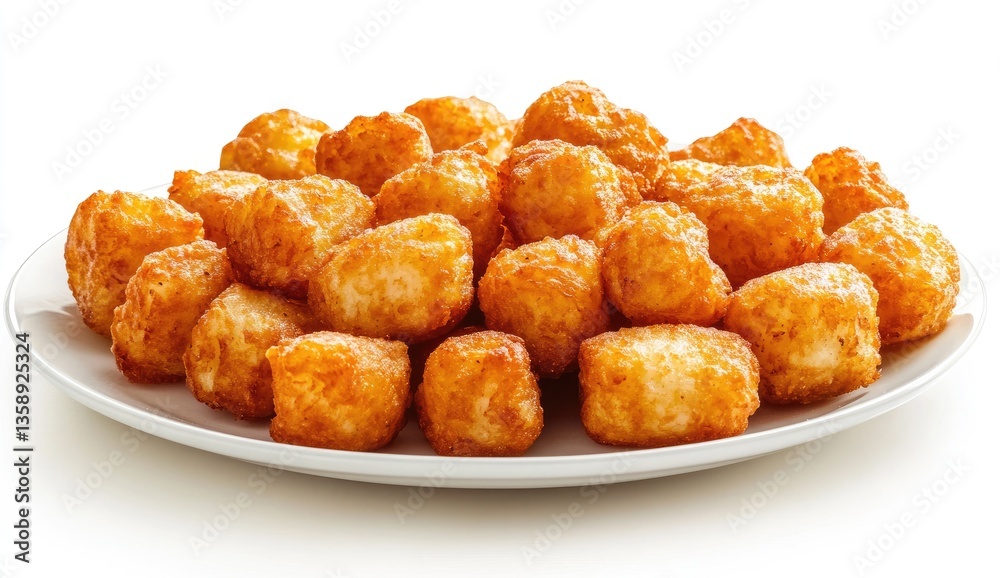 Crispy, golden-brown potato bites on a plate Crispy, golden-brown potato bites on a plate