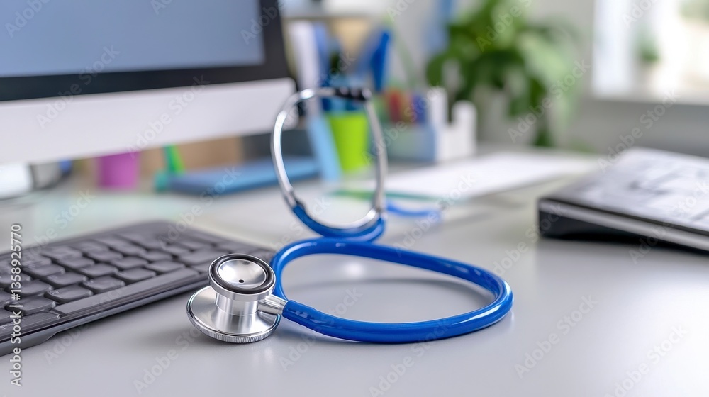 Close-Up View of Stethoscope on Desk in Medical Office Setting Close-Up View of Stethoscope on Desk in Medical Office Setting
