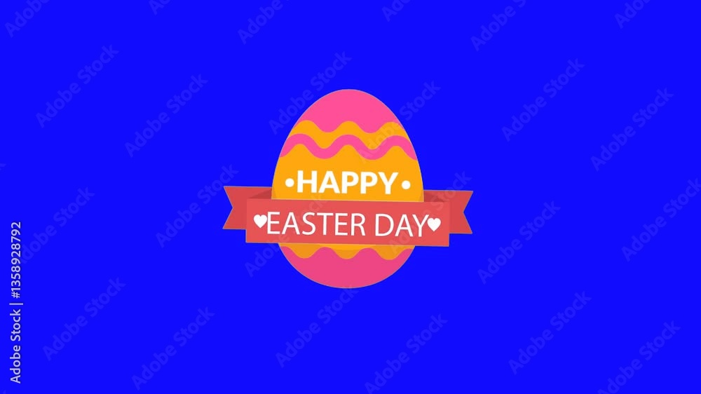 Happy Easter Day design with animated colorful pattern easter egg and ribbon on Chroma key blue screen background. Happy Easter Day design with animated colorful pattern easter egg and ribbon on Chroma key blue screen background.
