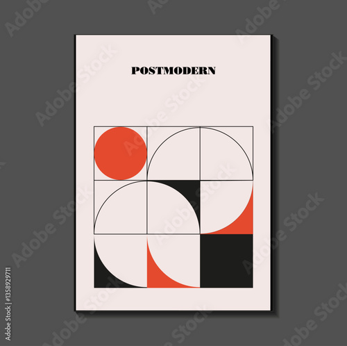 Poster inspired postmodern of vector abstract dynamic symbols with bold geometric shapes, useful for web background, poster art design, magazine front page, hi-tech print, cover artwork.