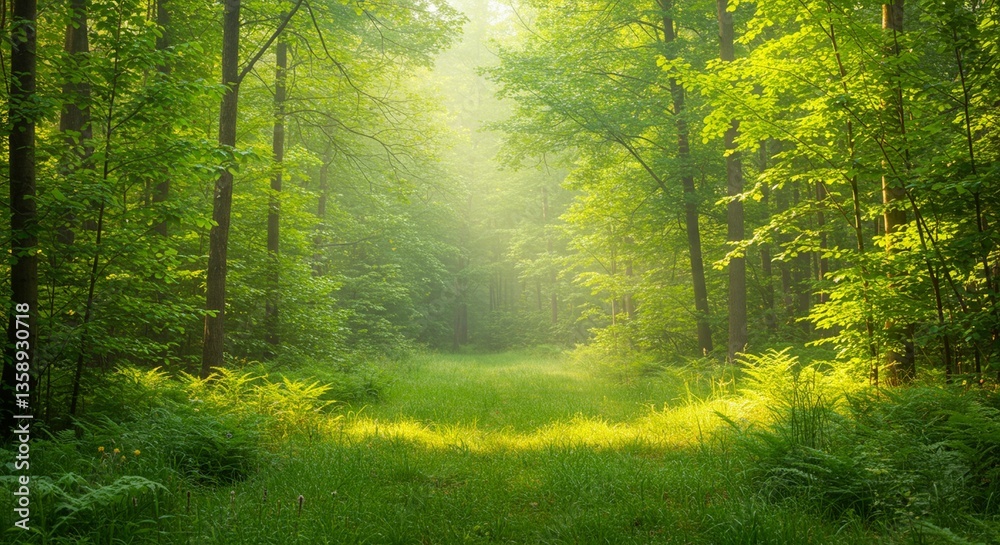 Obraz premium sun rays through the forest
