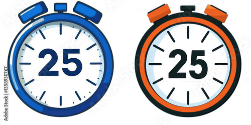timer 25 seconds stopwatch blue and orange on transparent background