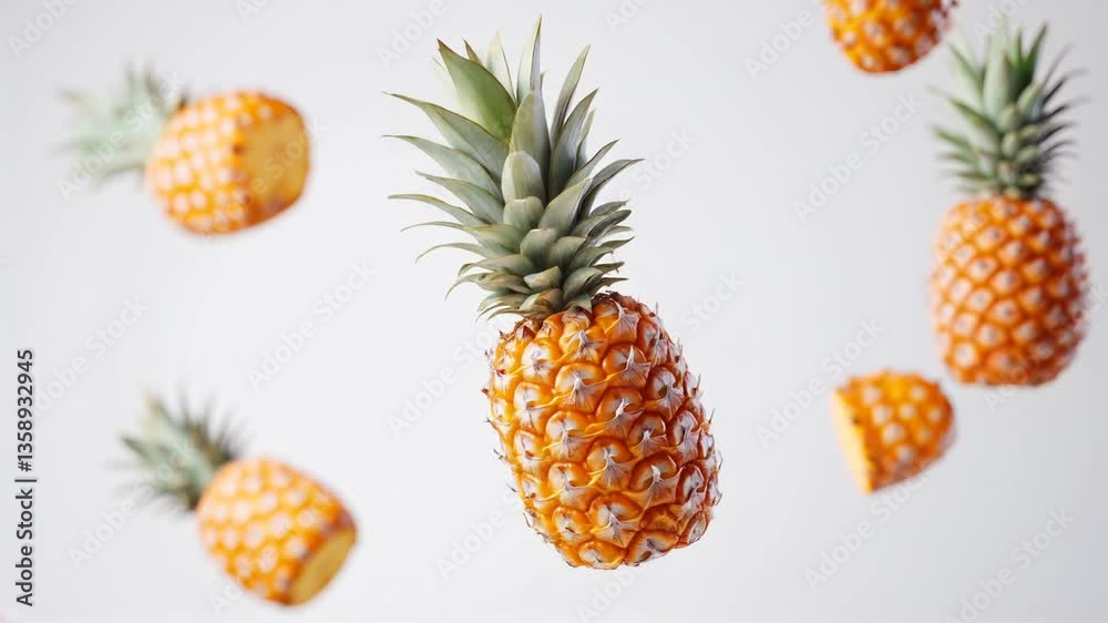 Pineapple on a white background video | Pineapple fruit floating in air video | Healthy fruits | Fruits videography Pineapple on a white background video | Pineapple fruit floating in air video | Healthy fruits | Fruits videography