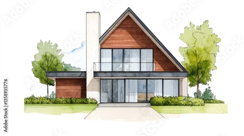 Architectural drawing of a modern residence outdoor setting artistic sketch contemporary design vibrant environment photo