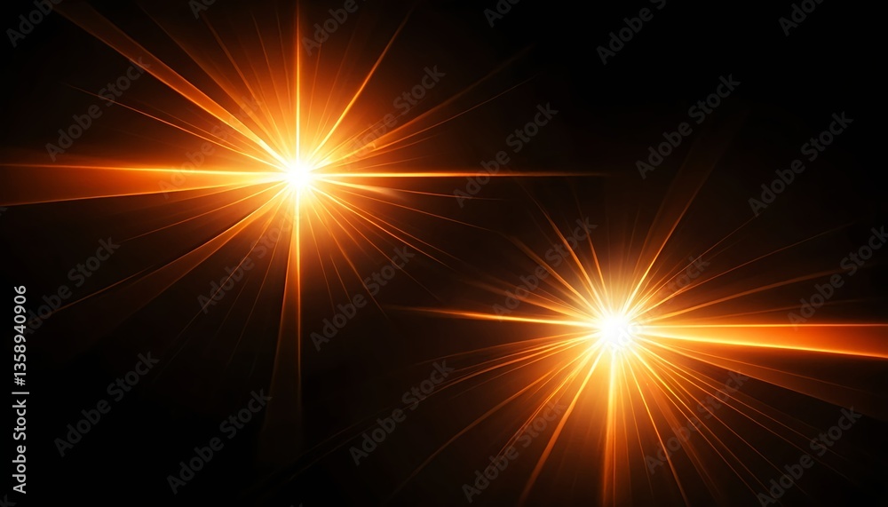 Obraz premium Golden Light Rays, Double Starburst, Abstract Background