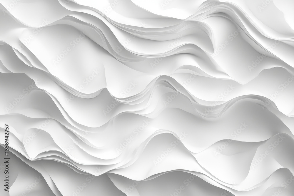 Obraz premium Abstract white wavy background with soft curves and shadows, creating a sense of fluid movement and elegance.