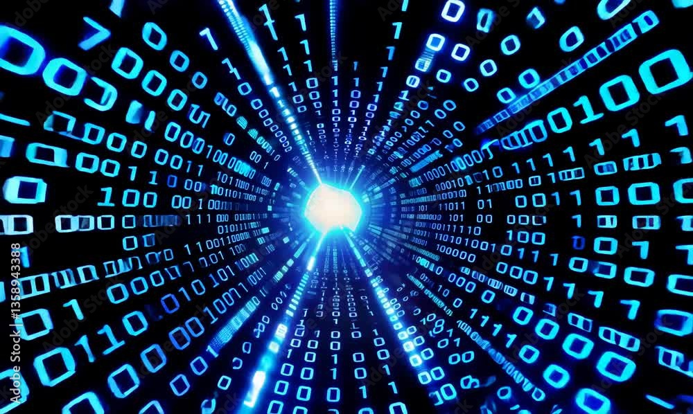 immersive tunnel of dynamic binary numbers