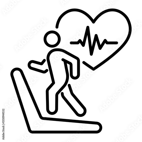 A person running on a treadmill vector icon, representing cardio, aerobic exercise or cardiac stress test and treadmill stress test.